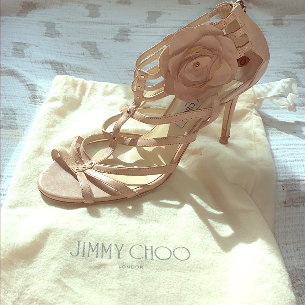 Jimmy Choo Caged Flower Sandals Pink/Beige Sz40
